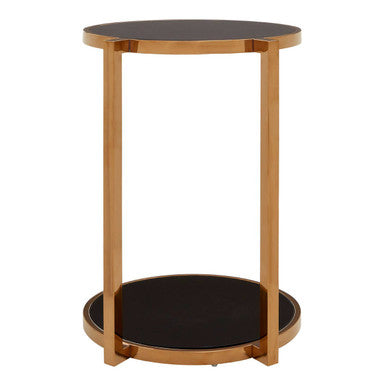 Gold 2 Tier Side Table with Black Tempered Glass, Novo