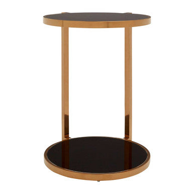 Gold 2 Tier Side Table with Black Tempered Glass, Novo