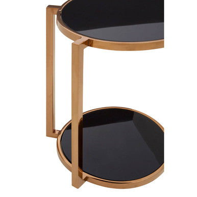 Gold 2 Tier Side Table with Black Tempered Glass, Novo