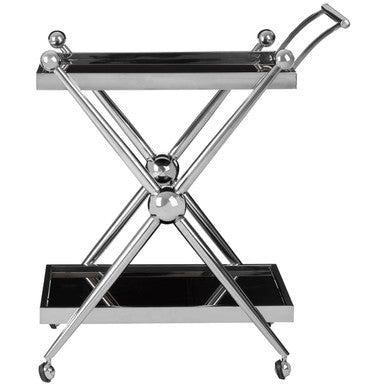 2 Tier Silver and Black Trolley with Glass Top in Cross Design, Novo