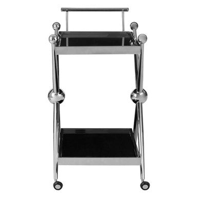 2 Tier Silver and Black Trolley with Glass Top in Cross Design, Novo