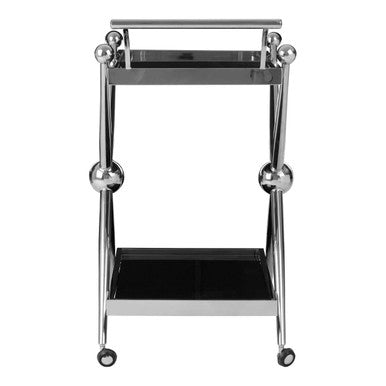 2 Tier Silver and Black Trolley with Glass Top in Cross Design, Novo