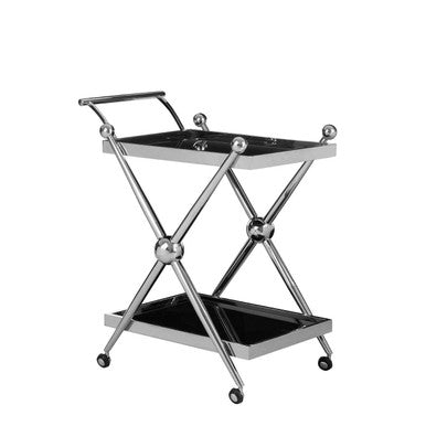2 Tier Silver and Black Trolley with Glass Top in Cross Design, Novo