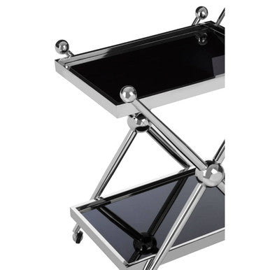 2 Tier Silver and Black Trolley with Glass Top in Cross Design, Novo