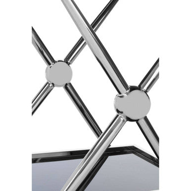 2 Tier Silver and Black Trolley with Glass Top in Cross Design, Novo