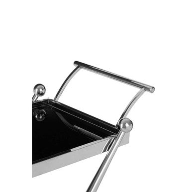 2 Tier Silver and Black Trolley with Glass Top in Cross Design, Novo