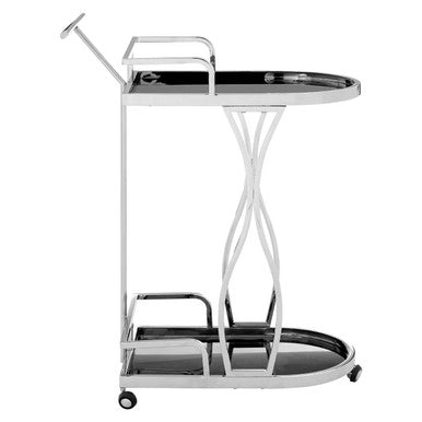 Novo Black Glass and Silver Frame 2 Tier Trolley