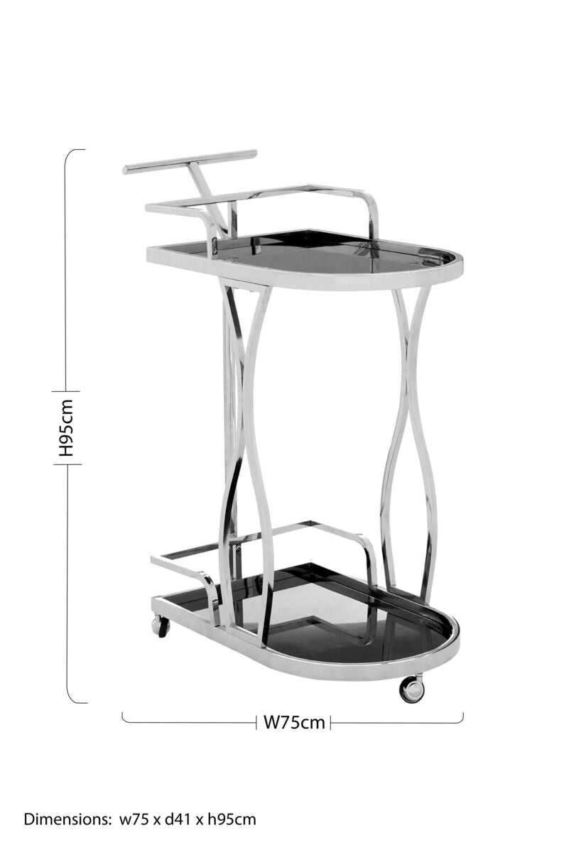 Novo Black Glass and Silver Frame 2 Tier Trolley
