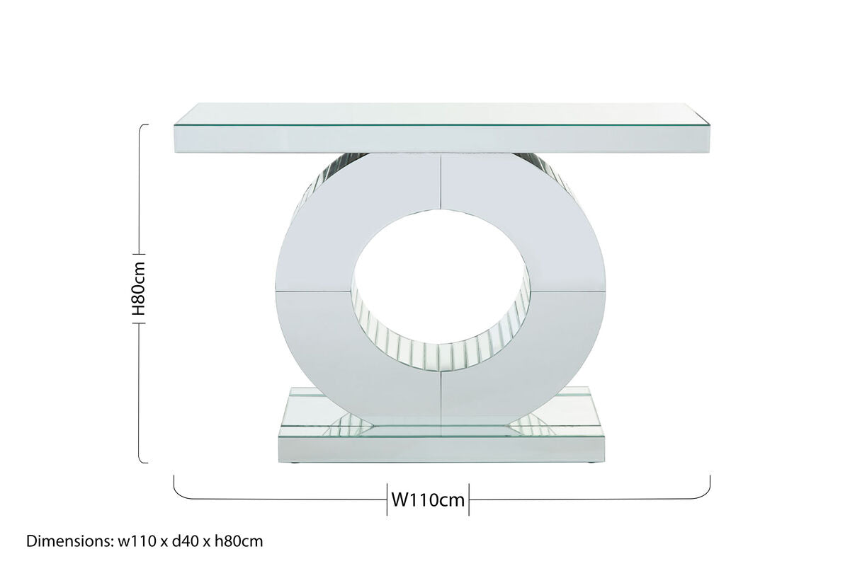 Mirrored Console Table with Round Mirrored Base and Decorative Ridges, Gianara