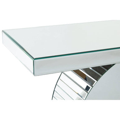 Mirrored Console Table with Round Mirrored Base and Decorative Ridges, Gianara