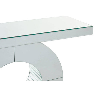 Mirrored Console Table with Round Mirrored Base and Decorative Ridges, Gianara