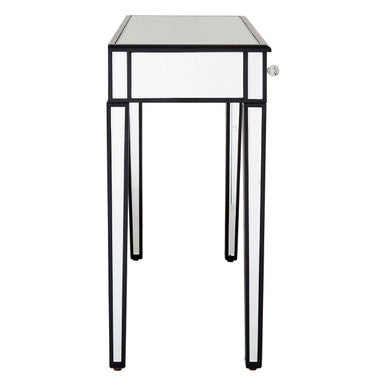 Mirrored White Wooden 3-Drawer Console Table with Black Trim Frame, Graciela