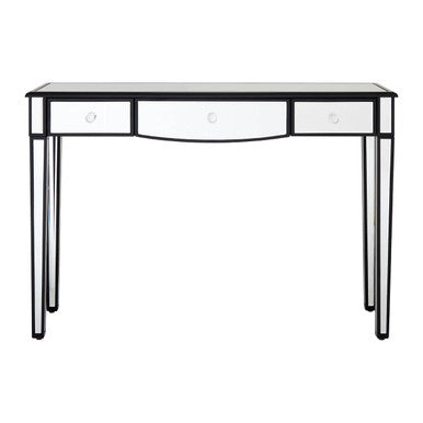 Mirrored White Wooden 3-Drawer Console Table with Black Trim Frame, Graciela