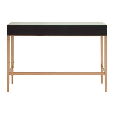 Rose Gold Console Table with Mirrored Glass Top and Drawer, Goldie