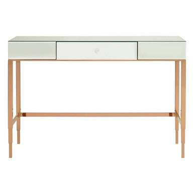 Rose Gold Console Table with Mirrored Glass Top and Drawer, Goldie
