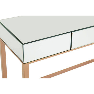 Rose Gold Console Table with Mirrored Glass Top and Drawer, Goldie