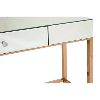 Rose Gold Console Table with Mirrored Glass Top and Drawer, Goldie