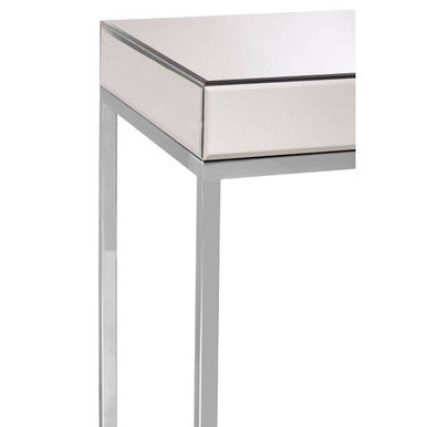 Silver Mirrored and Wooden Side Table with Stainless Steel Frame, Gianna