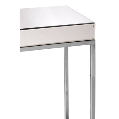 Silver Mirrored and Wooden Side Table with Stainless Steel Frame, Gianna