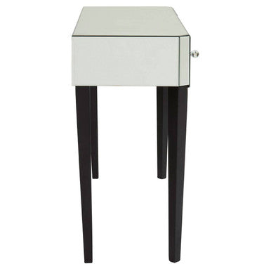 Mirrored Console Table with Black Finish Wooden Legs and Crystal Drawer Knobs, Gabriella