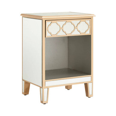 Mirrored Glass Side Table with Arabesque Detail in Gold Finish, Grazia