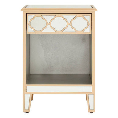 Mirrored Glass Side Table with Arabesque Detail in Gold Finish, Grazia