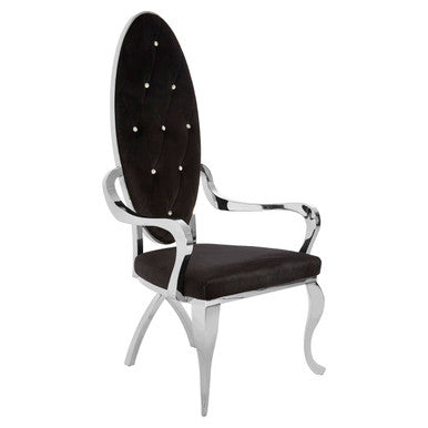 Novara Silver Velvet Chair with Button Tufting