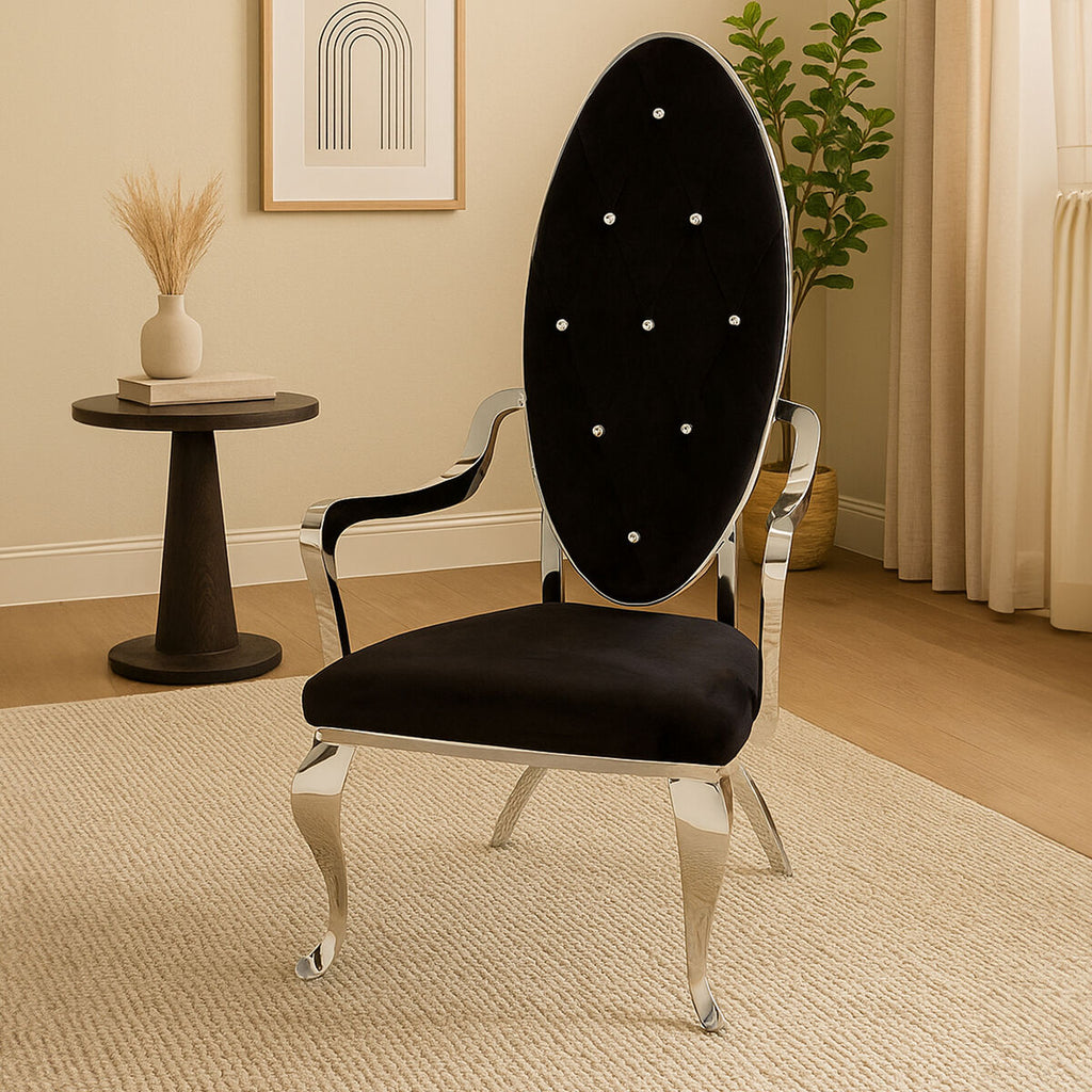 Novara Silver Velvet Chair with Button Tufting
