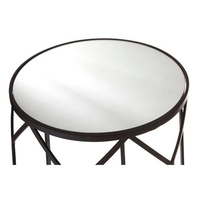 Set of 2 Black Geometric Metal Side Tables with Mirrored Glass Tops, Avantis