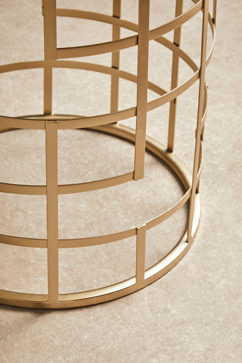 Set of 2 Gold Champagne Finish Art Deco Metal Base Side Tables with Mirrored Glass Tops, Avantis
