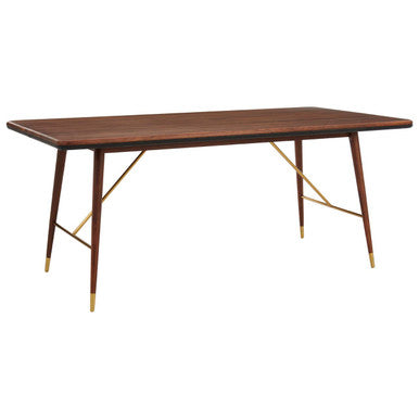 Brown Walnut Wood Dining Table with Brass Accents, Kenso