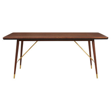Brown Walnut Wood Dining Table with Brass Accents, Kenso