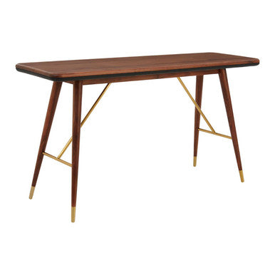 Walnut Wood Console Table with Leather Trim, Kenso