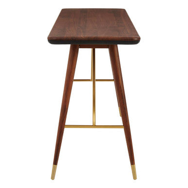 Walnut Wood Console Table with Leather Trim, Kenso