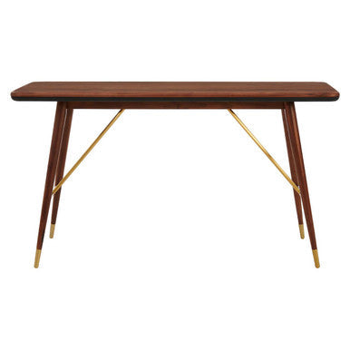 Walnut Wood Console Table with Leather Trim, Kenso