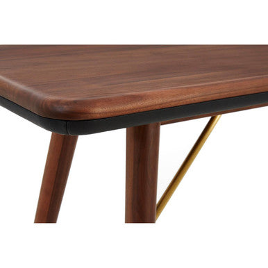 Walnut Wood Console Table with Leather Trim, Kenso