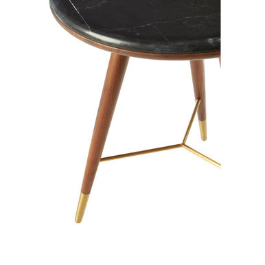 Marble Round End Table with Walnut Wood Frame in Natural Finish, Kenso