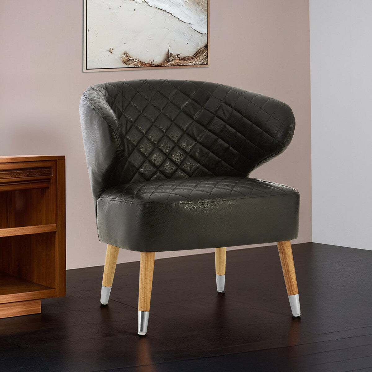 Richy Black Leather Effect Accent Chair with Wingback Design