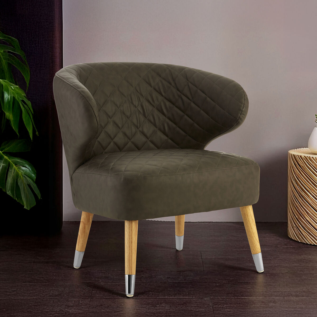 Richy Brown Leather Effect Accent Chair with Wingback Design