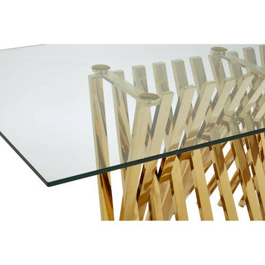 Clear Tempered Glass Top Dining Table with Reflective Gold Frame, Arezzo