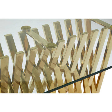 Clear Tempered Glass Top Dining Table with Reflective Gold Frame, Arezzo
