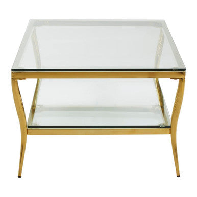 Two-Tier Coffee Table with Clear Tempered Glass Top and Gold Finish Stainless Steel Frame | Arezzo
