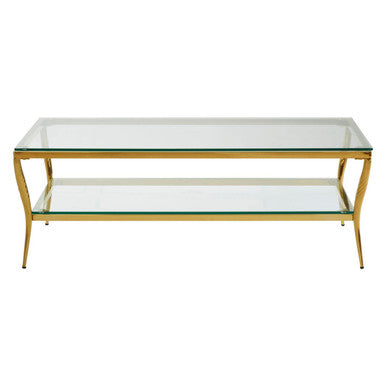 Two-Tier Coffee Table with Clear Tempered Glass Top and Gold Finish Stainless Steel Frame | Arezzo