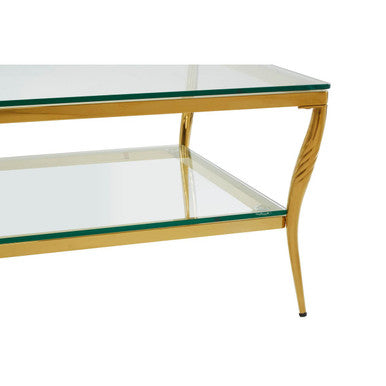Two-Tier Coffee Table with Clear Tempered Glass Top and Gold Finish Stainless Steel Frame | Arezzo