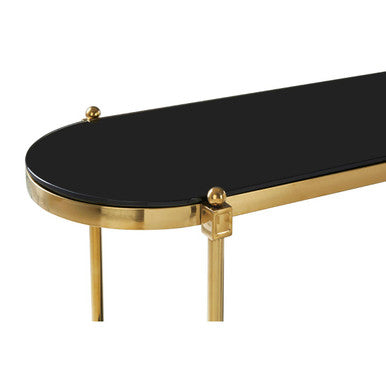 Gold Stainless Steel Frame 2-Tier Console Table with Double Black Tempered Glass Tiers, Arezzo
