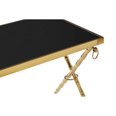 Set of 2 Gold Finish Stainless Steel Frame Nesting Tables with Black Glass Tops, Arezzo
