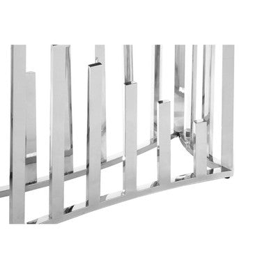 Rectangular Black Tempered Glass Top Console Table with Silver Steel Frame, Eliza