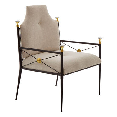 Monroe White Linen High Back Chair with Black Metal Frame