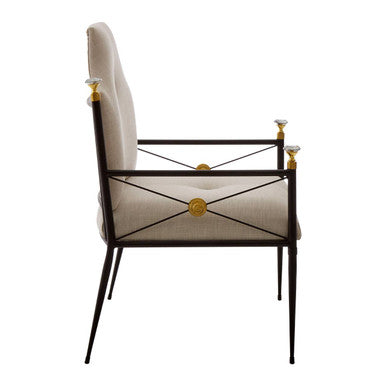 Monroe White Linen High Back Chair with Black Metal Frame
