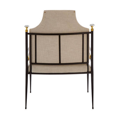 Monroe White Linen High Back Chair with Black Metal Frame